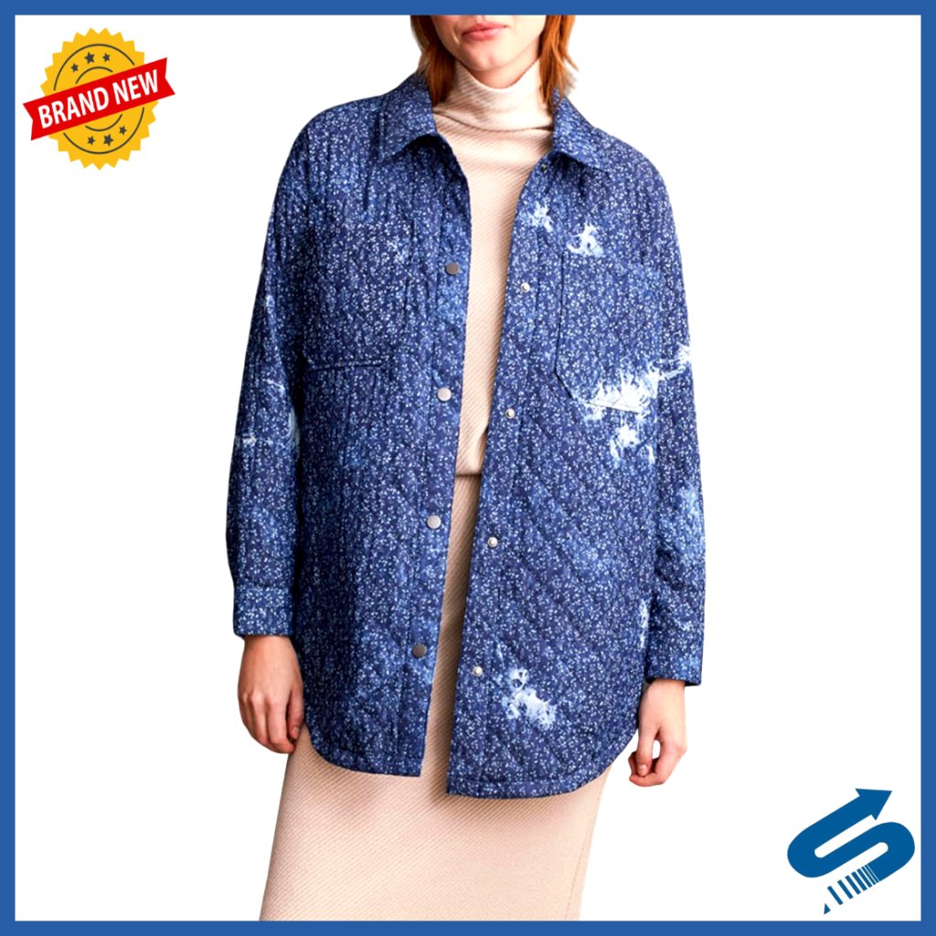 Quilted Button-Up Shacket With Patch Pockets, Long Sleeve